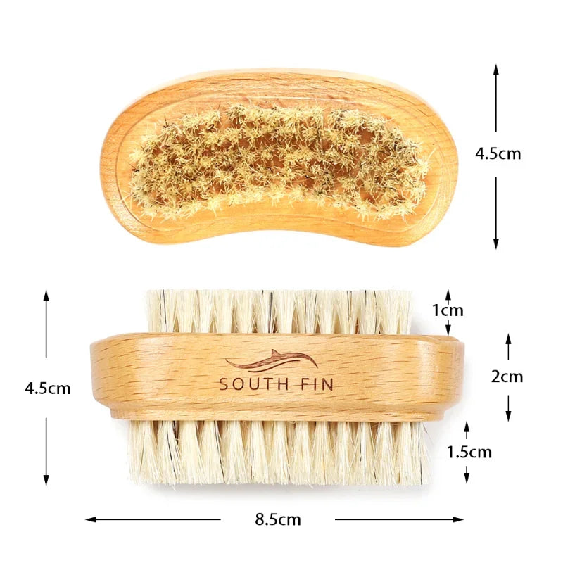 Double-Sided Nail Cleaning Brush with Wooden Handle - Natural Bristles for Manicure and Pedicure