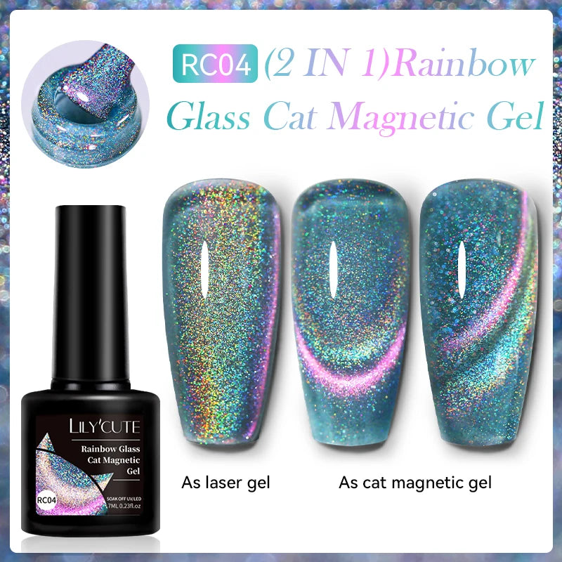 LILYCUTE 7ml 9D Cat Magnetic Gel Nail Polish - Iridescent Semi Permanent UV LED Gel Varnish