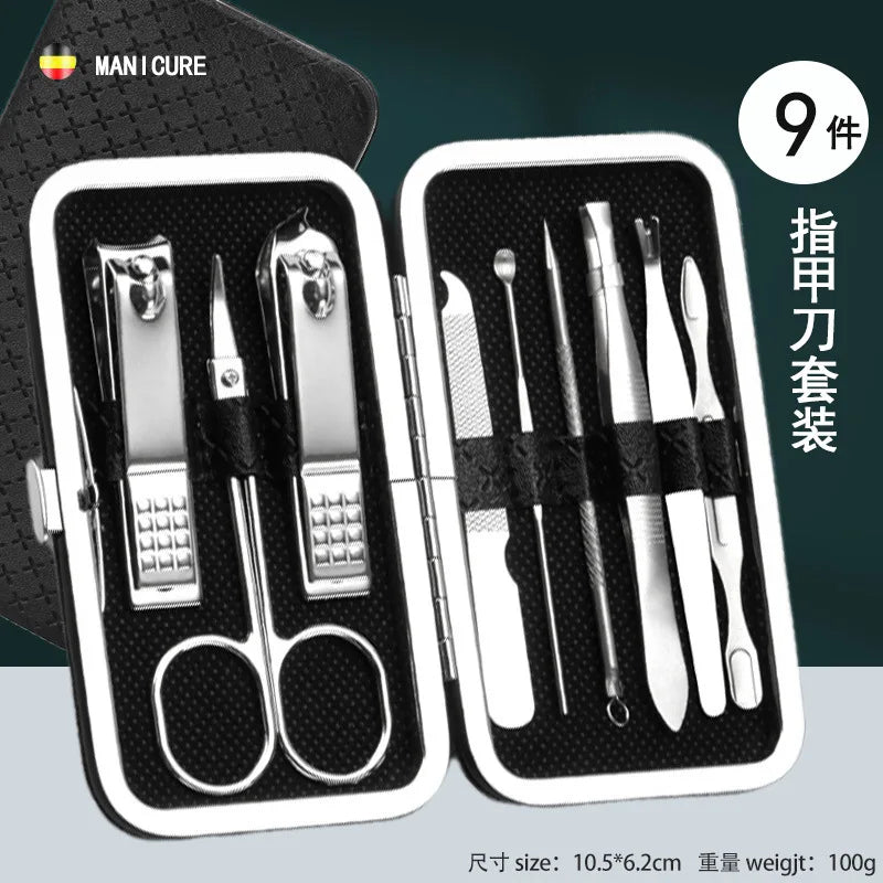 Home Nail Clipper Set - 19 Piece Large Size Dead Skin Pliers Eyebrow Clipper with Leather Sleeve