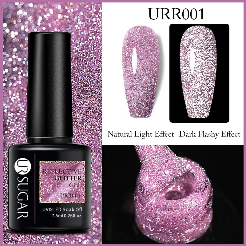 UR SUGAR 7.5ml Reflective Glitter Gel - Pink Sequins Nail Polish Semi-Permanent