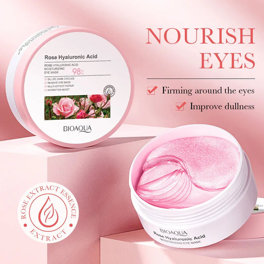 60pcs BIOAQUA Rose Hyaluronic Acid Eye Mask - Anti Dark Circles Eye Bags Moisturizing Firming