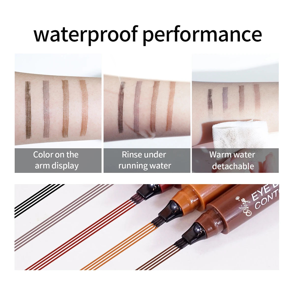 5 Colors Eyebrow Pen Waterproof - 4 Split Tip Tattoo Pen Liquid Black Makeup Pencil