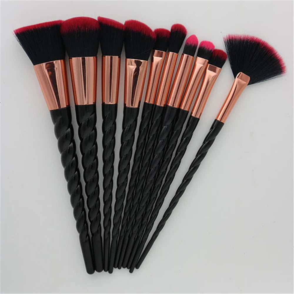 Unicorn Makeup Brushes Set - 10 Piece Glitter Foundation Powder Cosmetic Brush Set