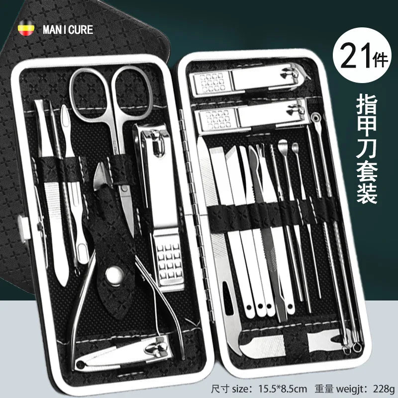 Home Nail Clipper Set - 19 Piece Large Size Dead Skin Pliers Eyebrow Clipper with Leather Sleeve