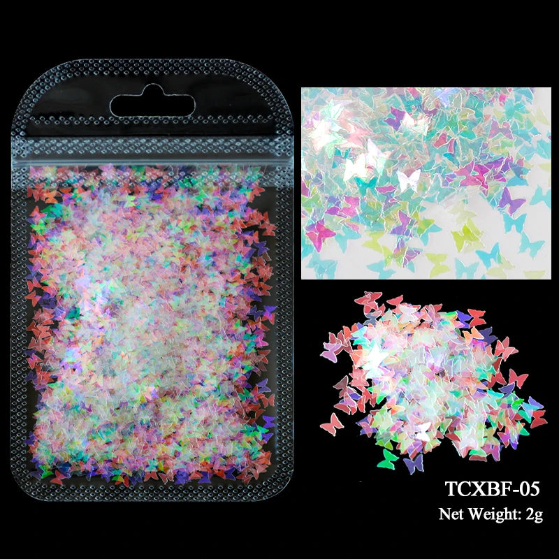 Holographic Nail Art Glitter - 2g Laser Star & Butterfly Sequins Flakes