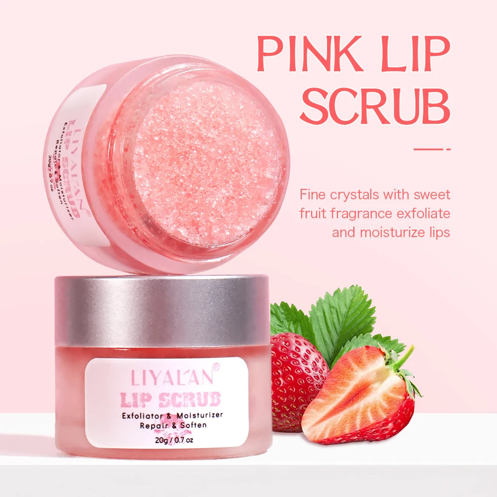 Pink Lip Scrub - Lightening Dark Lips Exfoliating Sugar Cream for Smooth Repair