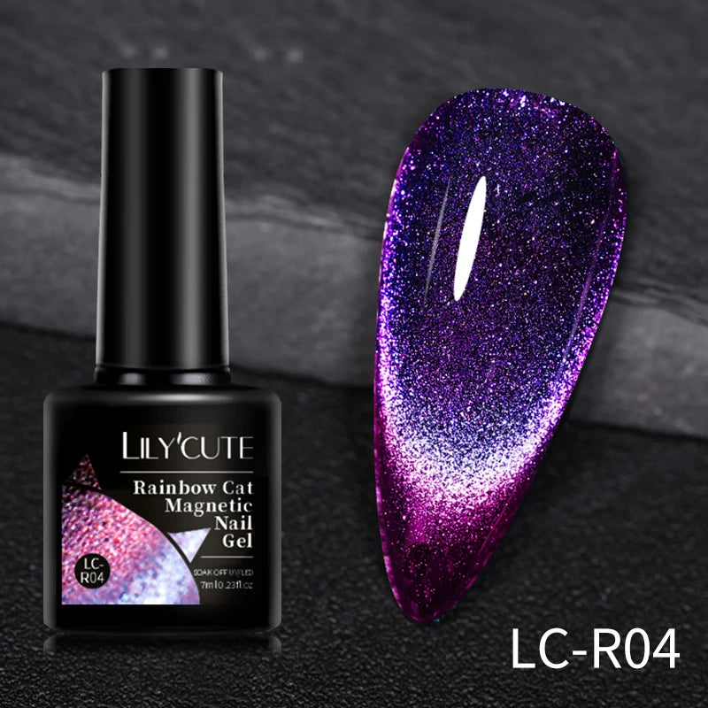 LILYCUTE 7ml 9D Cat Magnetic Gel Nail Polish - Iridescent Semi Permanent UV LED Gel Varnish