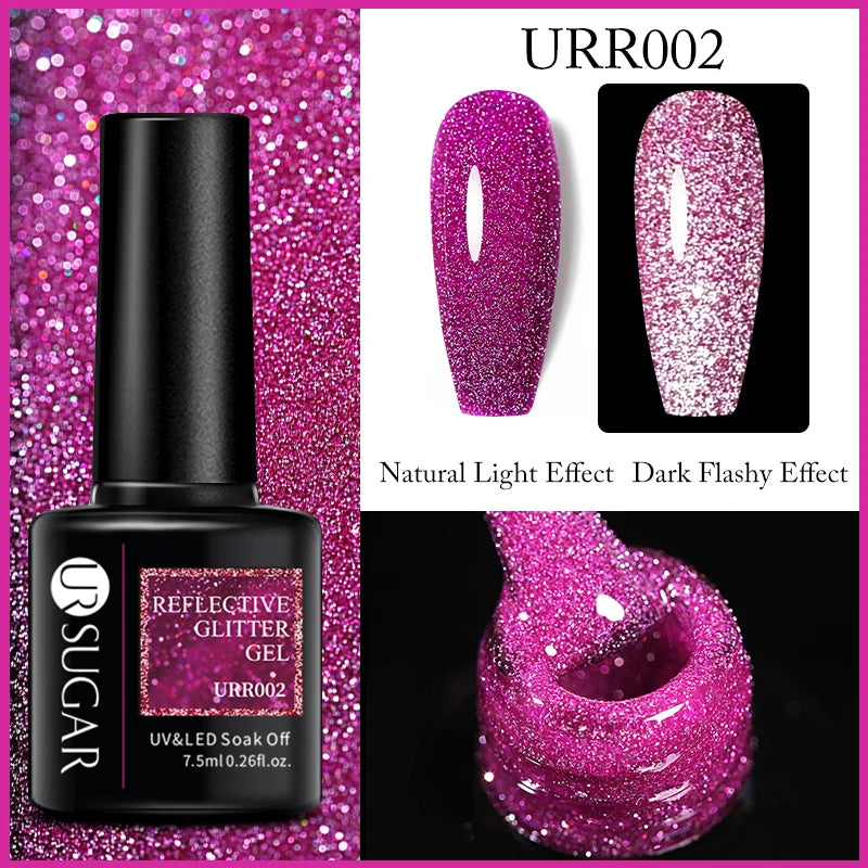 UR SUGAR 7.5ml Reflective Glitter Gel - Pink Sequins Nail Polish Semi-Permanent