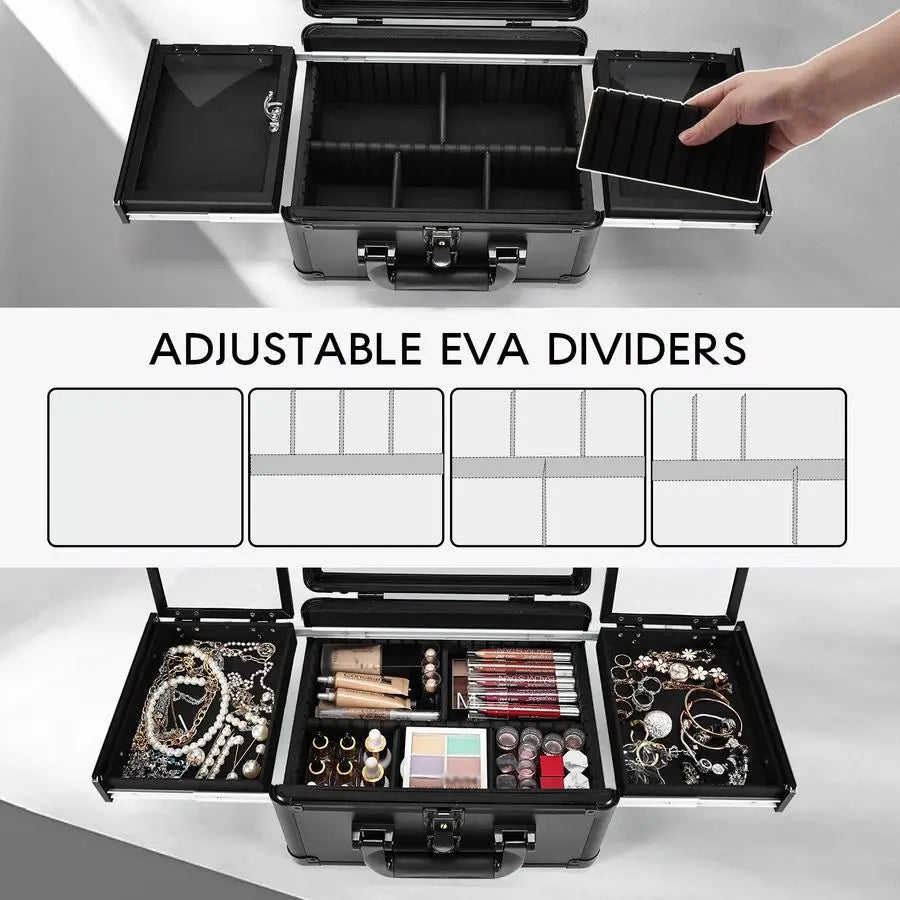 11 inch Travel Makeup Train Case with LED Mirror - 3 Color Adjustable Brightness