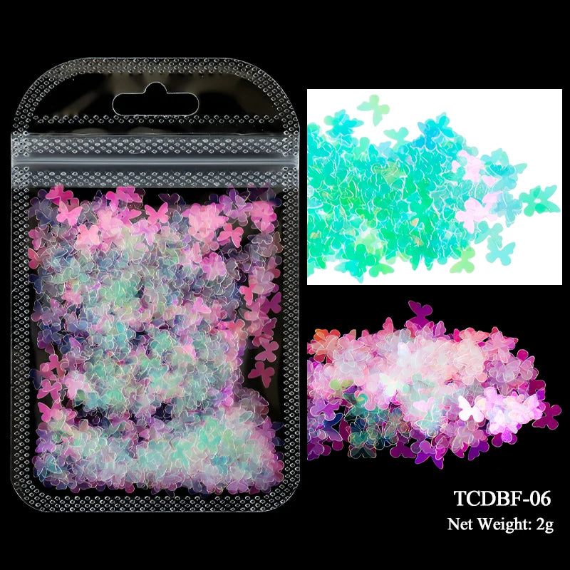 Holographic Nail Art Glitter - 2g Laser Star & Butterfly Sequins Flakes
