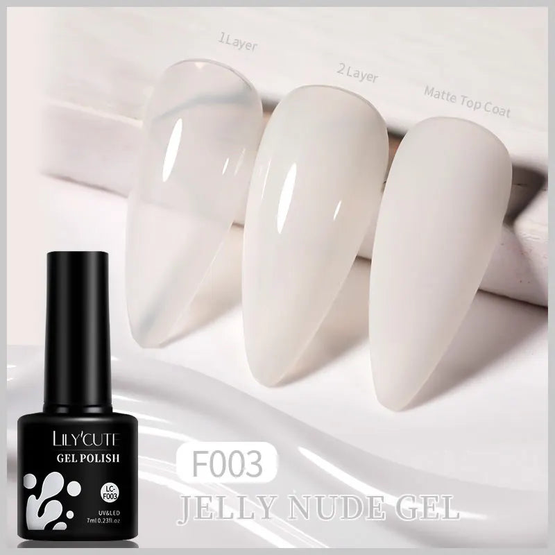 LILYCUTE 7ML Jelly Amber Gel Nail Polish - Semi Permanent UV Gel with Leopard Pattern Effect