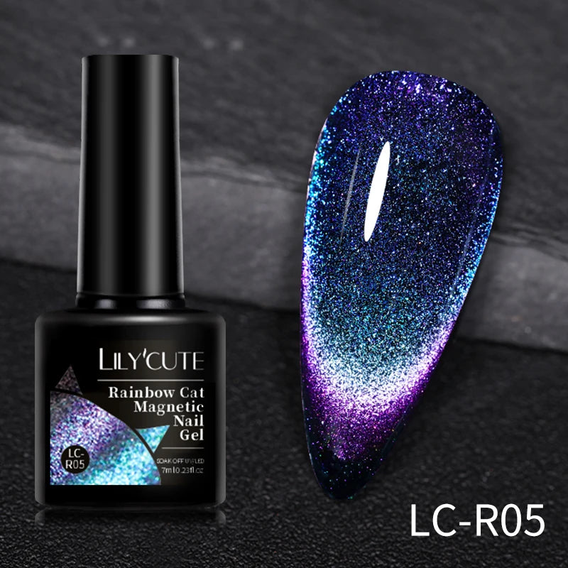 LILYCUTE 7ml 9D Cat Magnetic Gel Nail Polish - Iridescent Semi Permanent UV LED Gel Varnish
