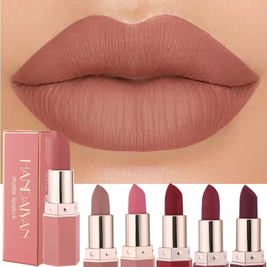 Handaiyan 6 Colors Matte Lipstick - Waterproof Velvet Nude Long-Lasting Lip Color