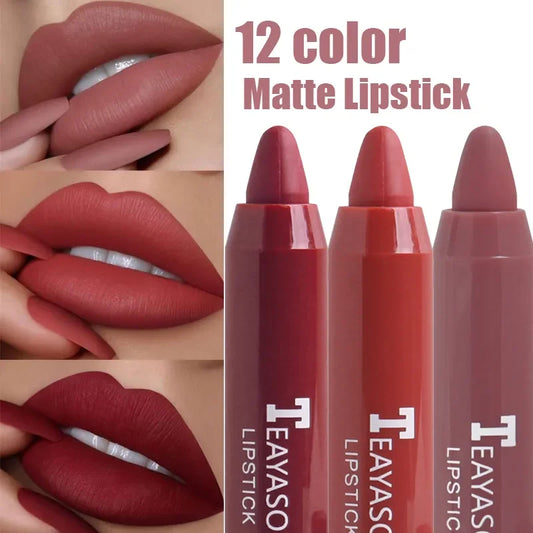 Matte Lipstick Liner Pencil - Waterproof Long-Lasting Velvet Lip Color (12 Shades)