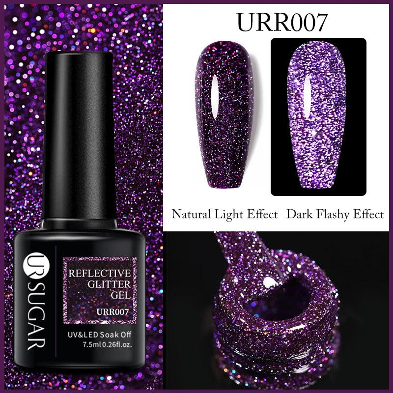 UR SUGAR 7.5ml Reflective Glitter Gel - Pink Sequins Nail Polish Semi-Permanent