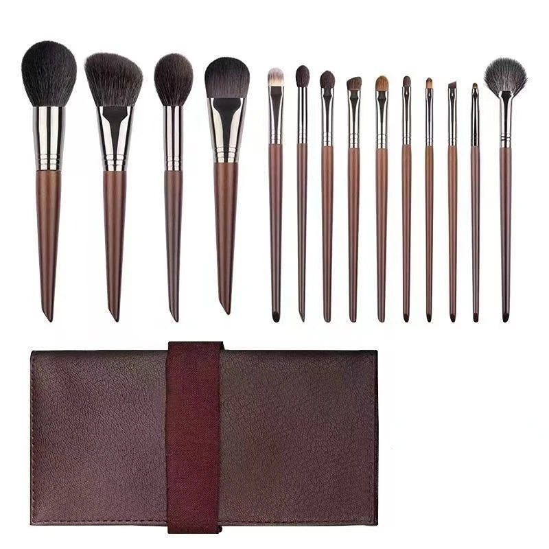Natural Goat Hair Makeup Brush Set - 14 Piece Professional Collection with Case