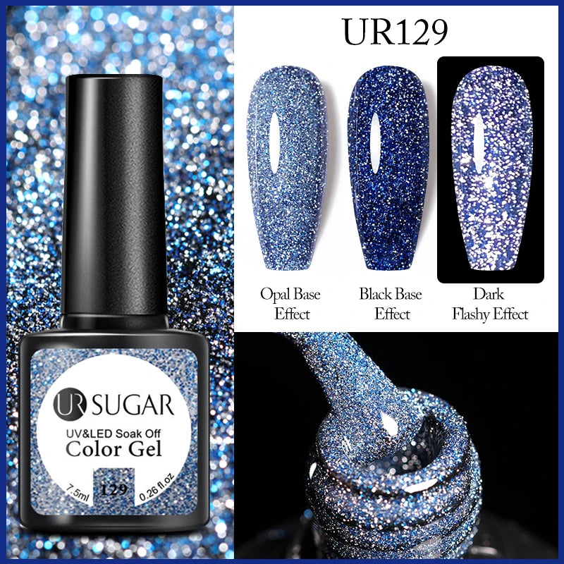 UR SUGAR 7.5ml Reflective Glitter Gel - Pink Sequins Nail Polish Semi-Permanent