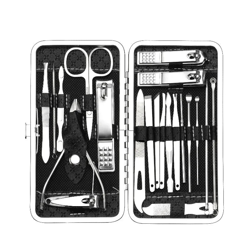 Home Nail Clipper Set - 19 Piece Large Size Dead Skin Pliers Eyebrow Clipper with Leather Sleeve