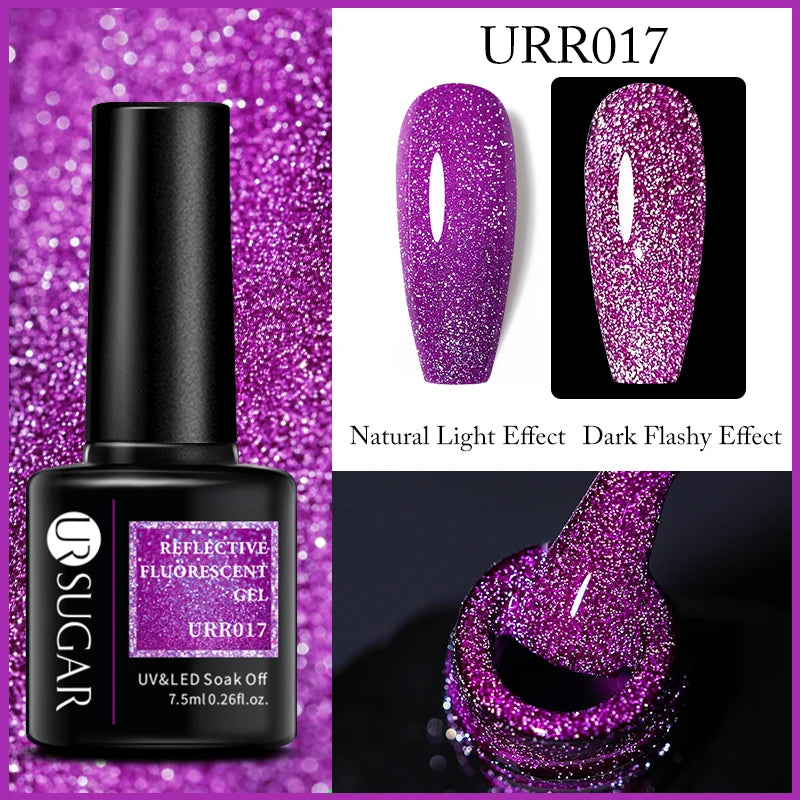 UR SUGAR 7.5ml Reflective Glitter Gel - Pink Sequins Nail Polish Semi-Permanent