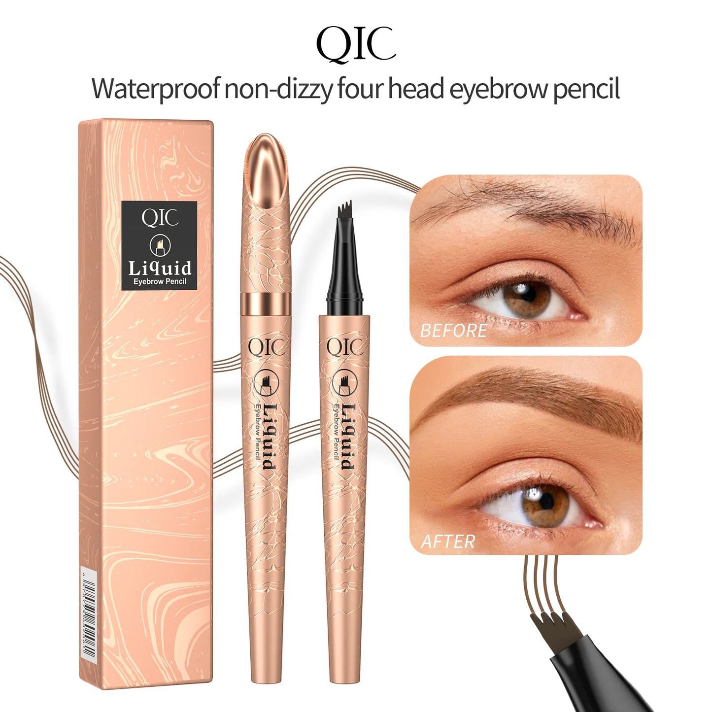 Eyebrow Pencil Liquid Waterproof - 4 Tip Microblade Pen Long-Lasting Natural