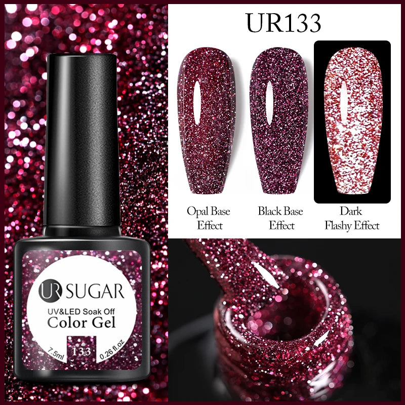 UR SUGAR 7.5ml Reflective Glitter Gel - Pink Sequins Nail Polish Semi-Permanent