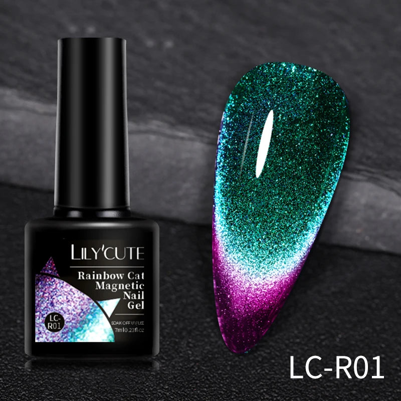LILYCUTE 7ml 9D Cat Magnetic Gel Nail Polish - Iridescent Semi Permanent UV LED Gel Varnish
