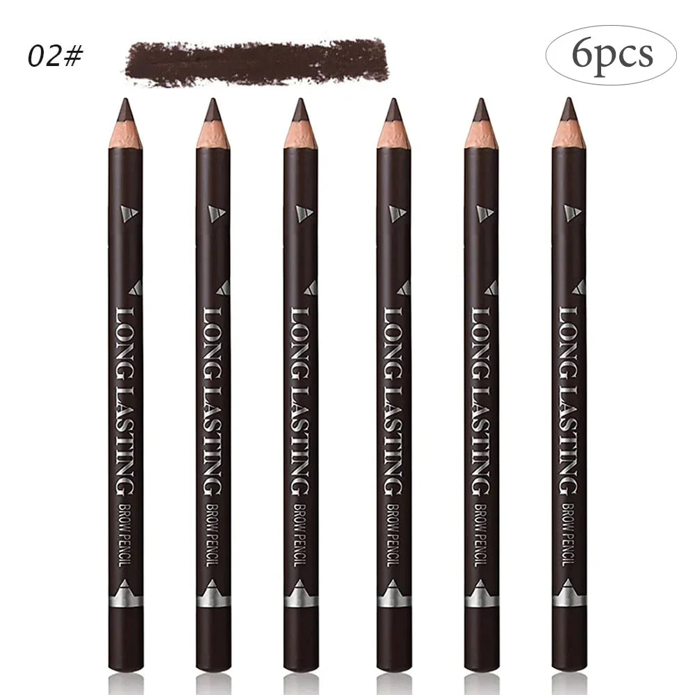 6 or 12 Piece Eye Brow Pencil Set - Waterproof Professional Natural Black Brown