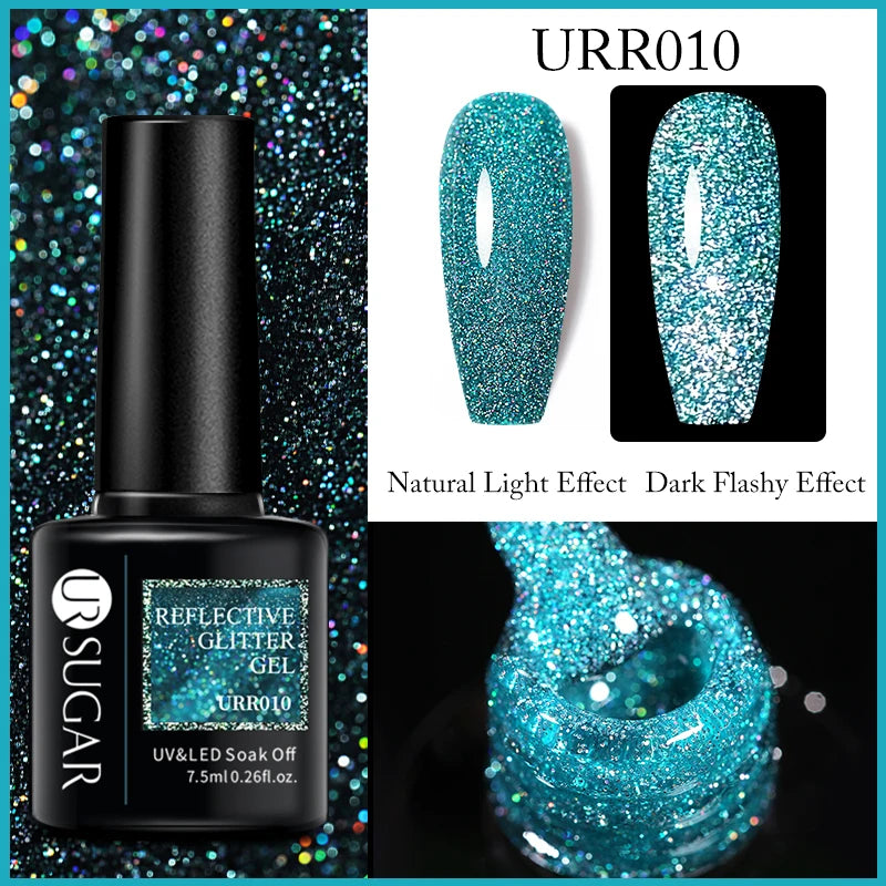 UR SUGAR 7.5ml Reflective Glitter Gel - Pink Sequins Nail Polish Semi-Permanent