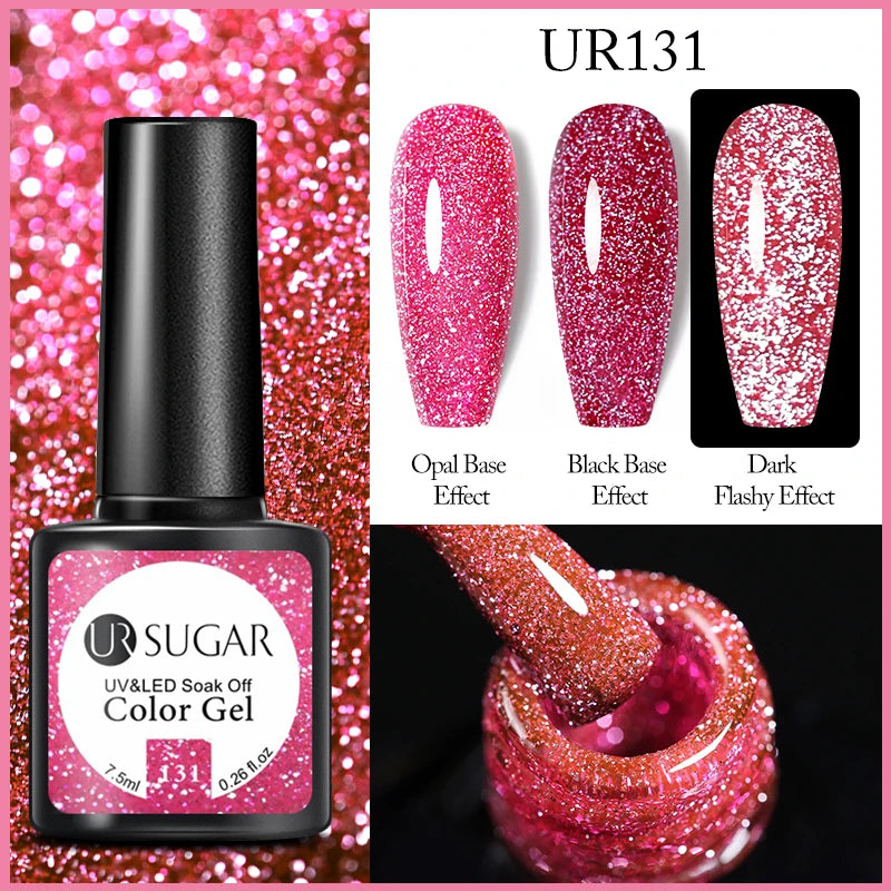 UR SUGAR 7.5ml Reflective Glitter Gel - Pink Sequins Nail Polish Semi-Permanent