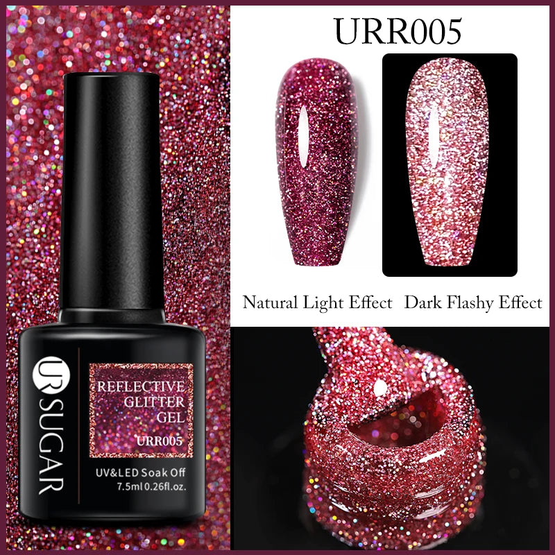 UR SUGAR 7.5ml Reflective Glitter Gel - Pink Sequins Nail Polish Semi-Permanent