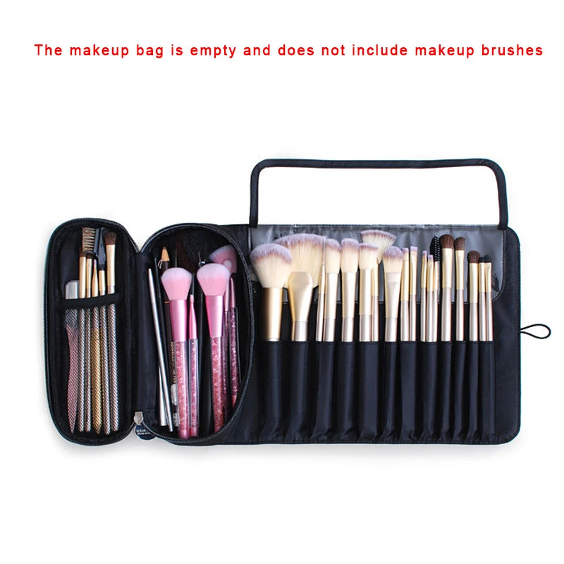 Waterproof Makeup Brush Rolling Bag - Foldable Travel Organizer for Cosmetic Tools