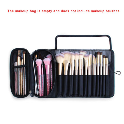Waterproof Makeup Brush Rolling Bag - Foldable Travel Organizer for Cosmetic Tools