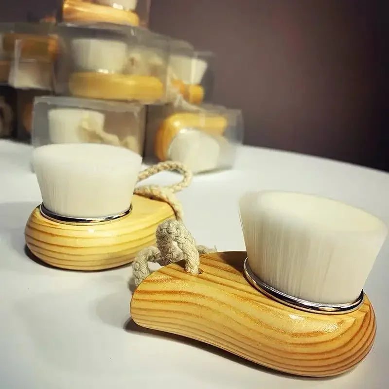 Wood Handle Facial Cleansing Brush - Manual Soft Silicone Face Massager for Pore Cleaning