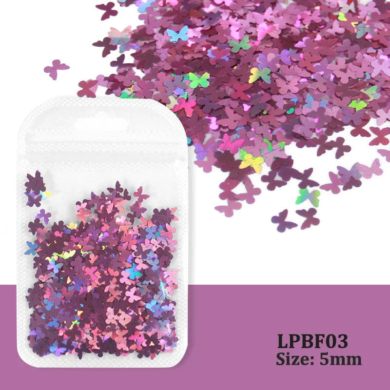 Holographic Nail Art Glitter - 2g Laser Star & Butterfly Sequins Flakes