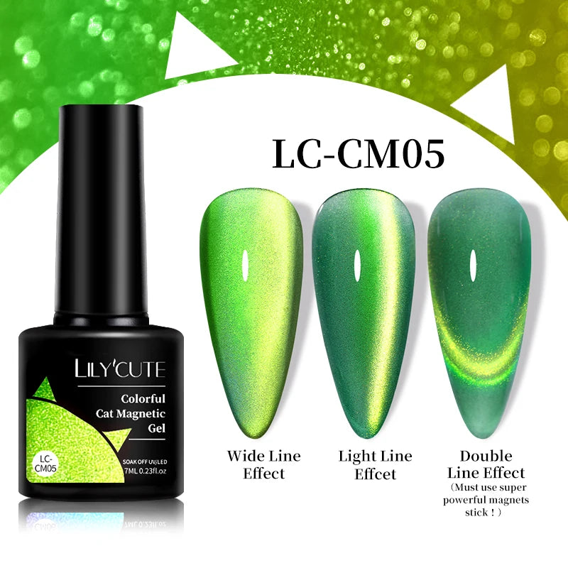 LILYCUTE 7ml 9D Cat Magnetic Gel Nail Polish - Iridescent Semi Permanent UV LED Gel Varnish