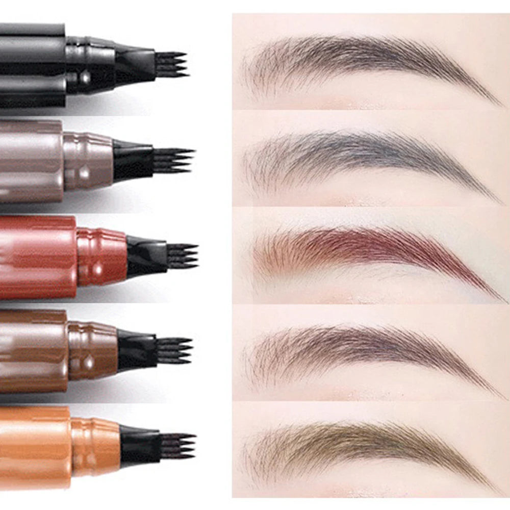 5 Colors Eyebrow Pen Waterproof - 4 Split Tip Tattoo Pen Liquid Black Makeup Pencil