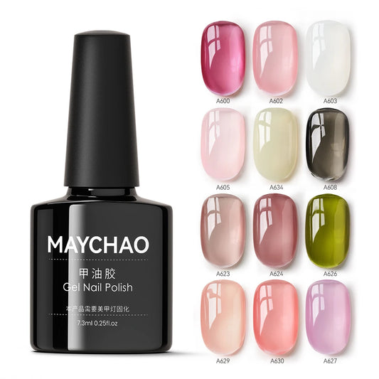 MAYCHAO Transparent Jelly Gel Nail Polish - 7.3ml Semi-Permanent UV LED Gel Varnish