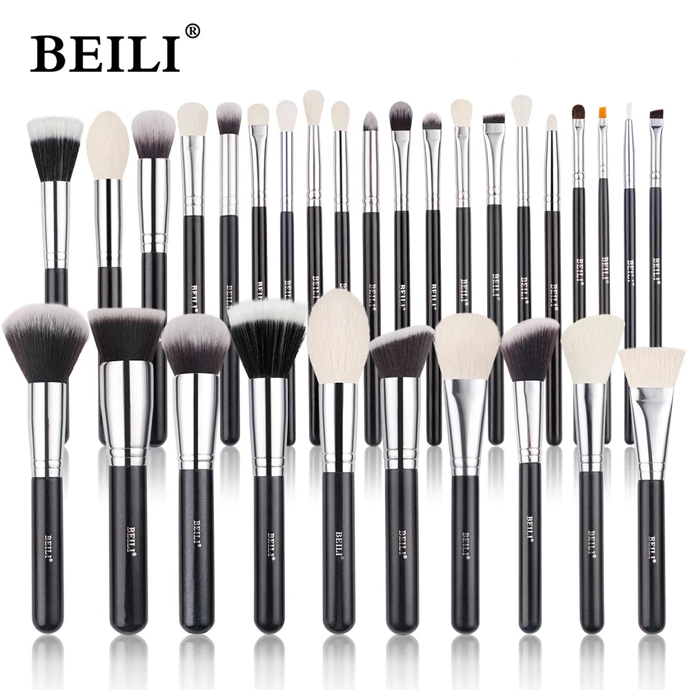 BEILI Black Makeup Brush Set - 30 Piece Professional Natural Goat Fiber Hair Set