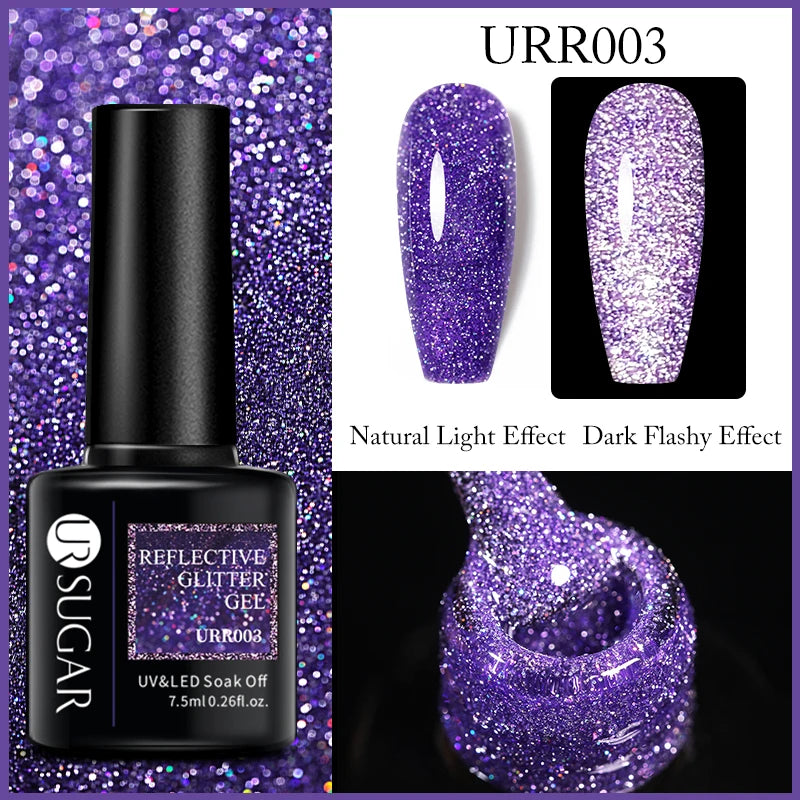 UR SUGAR 7.5ml Reflective Glitter Gel - Pink Sequins Nail Polish Semi-Permanent