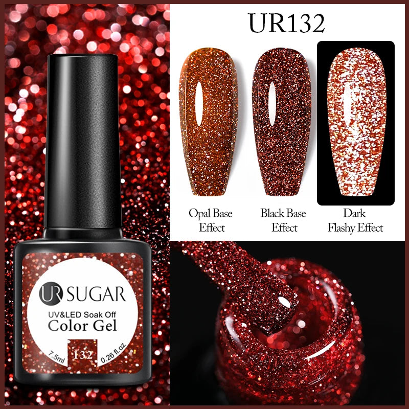 UR SUGAR 7.5ml Reflective Glitter Gel - Pink Sequins Nail Polish Semi-Permanent