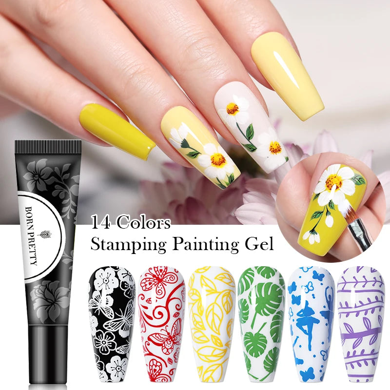 BORN PRETTY 8ml Stamping Gel Polish - Black White Gold Silver Nail Printing Gel