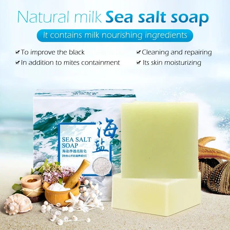 Sea Salt Soap Bar - Whitening and Moisturizing Face and Body Cleanser for Acne Treatment