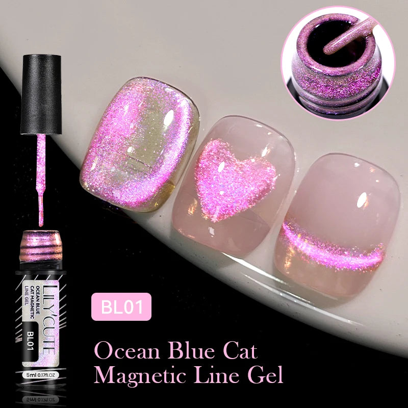 LILYCUTE 7ml 9D Cat Magnetic Gel Nail Polish - Iridescent Semi Permanent UV LED Gel Varnish