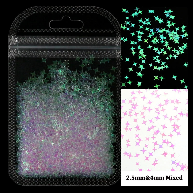 Holographic Nail Art Glitter - 2g Laser Star & Butterfly Sequins Flakes