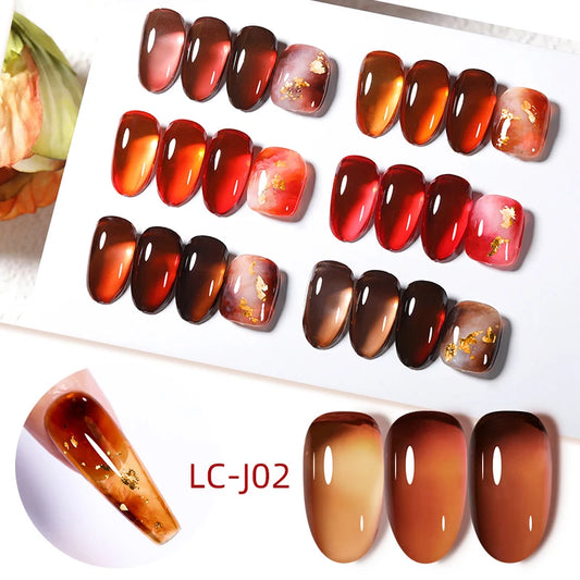 LILYCUTE 7ML Jelly Amber Gel Nail Polish - Semi Permanent UV Gel with Leopard Pattern Effect