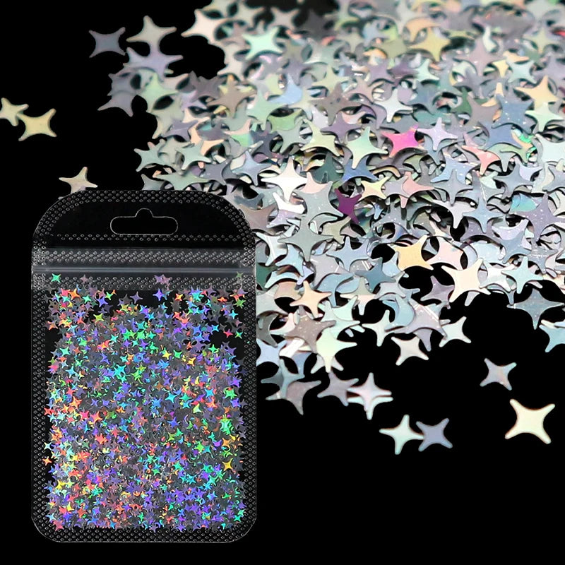 Holographic Nail Art Glitter - 2g Laser Star & Butterfly Sequins Flakes