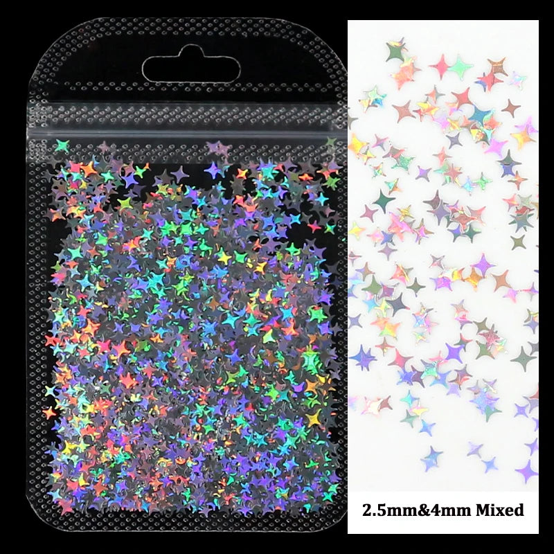 Holographic Nail Art Glitter - 2g Laser Star & Butterfly Sequins Flakes