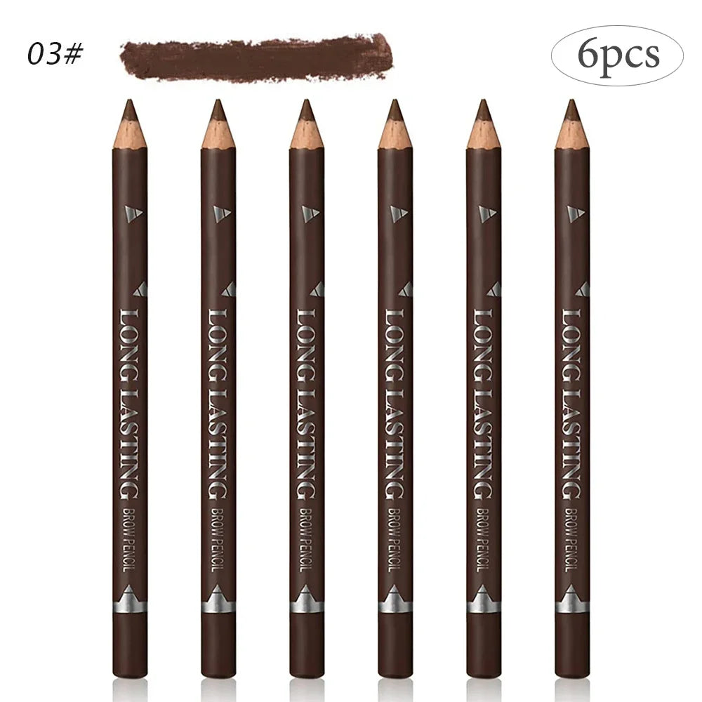 6 or 12 Piece Eye Brow Pencil Set - Waterproof Professional Natural Black Brown