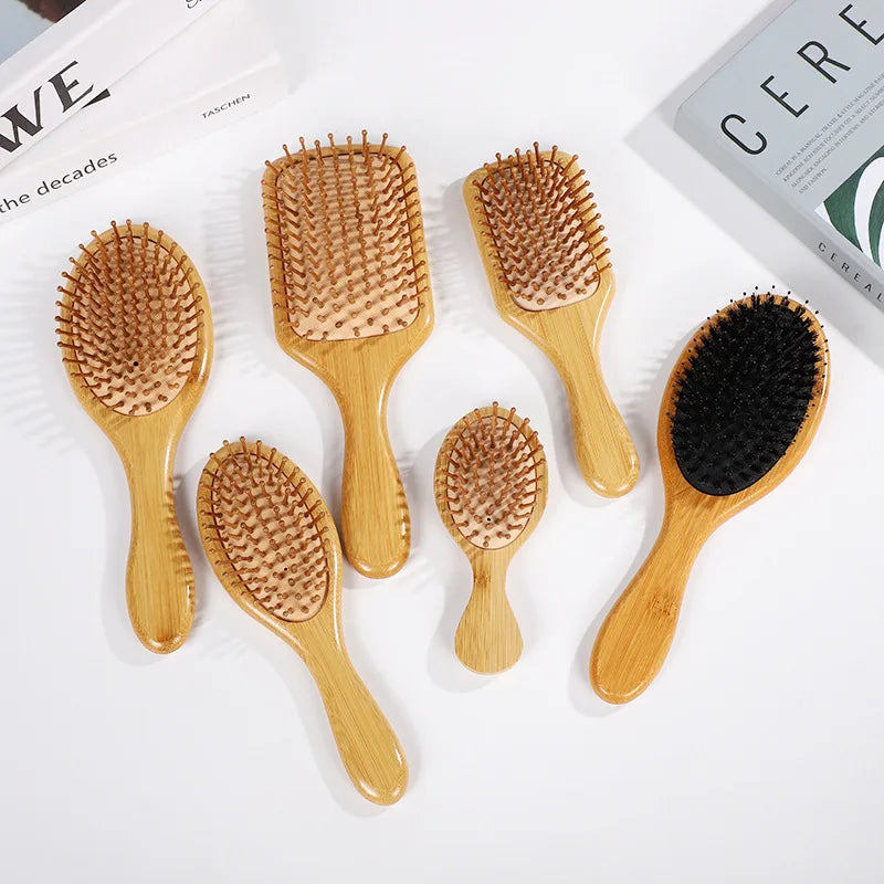 Bamboo Hair Brush with Air Cushion - Anti-Static Scalp Massage Comb to Reduce Hair Loss