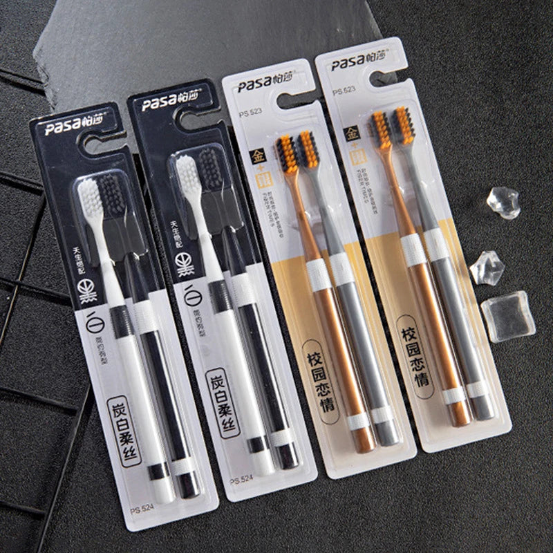 Bamboo Charcoal Toothbrush Set - 2 Piece Ultra-Fine Soft Bristle for Adults